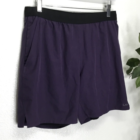 Mens Unipro Purple 2 Layer Compression Workout Shorts - Picture 2 of 7